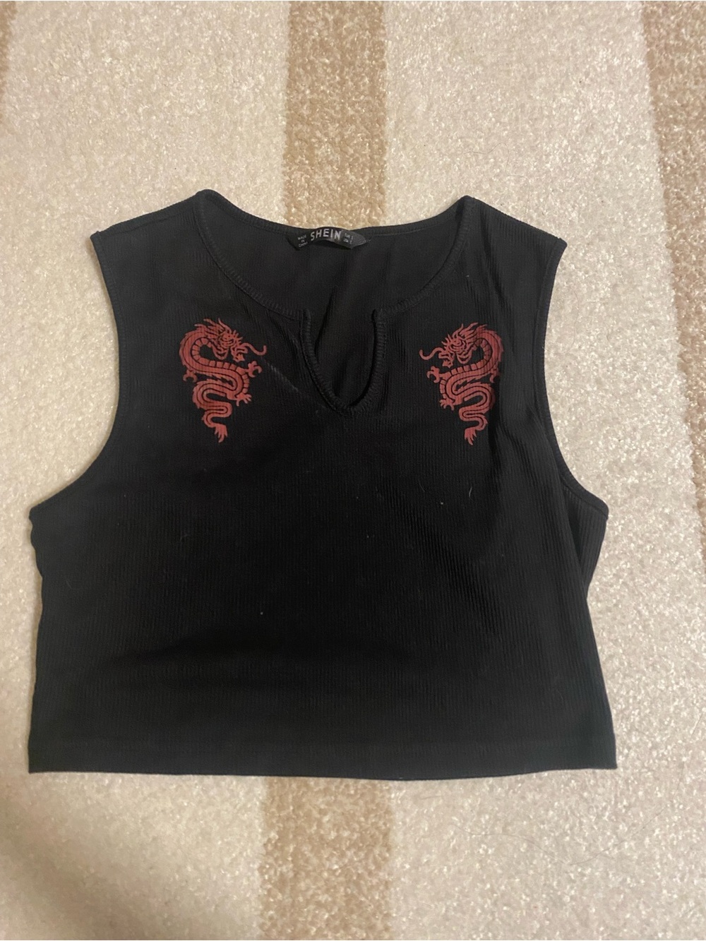 SHEIN Black Dragon Embroidered Crop Tank